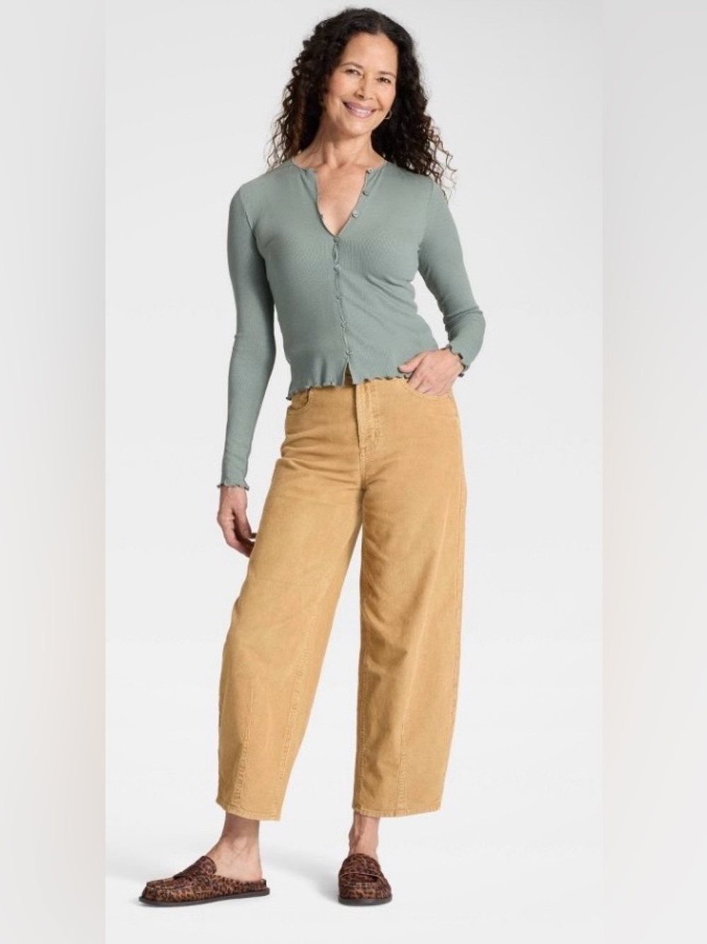 Universal Thread High Rise Easy Barrel Corduroy Pants Tan Size 10 Short NWT